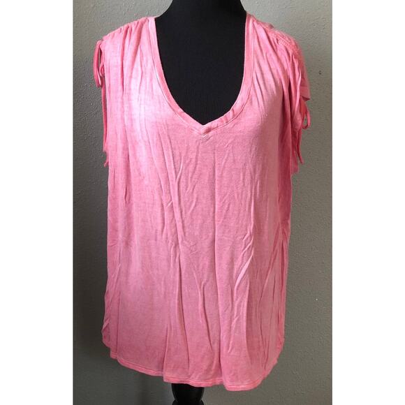 Jane and Delancey plunge v neck pink cinch short sleeve shirt size large - Picture 1 of 5